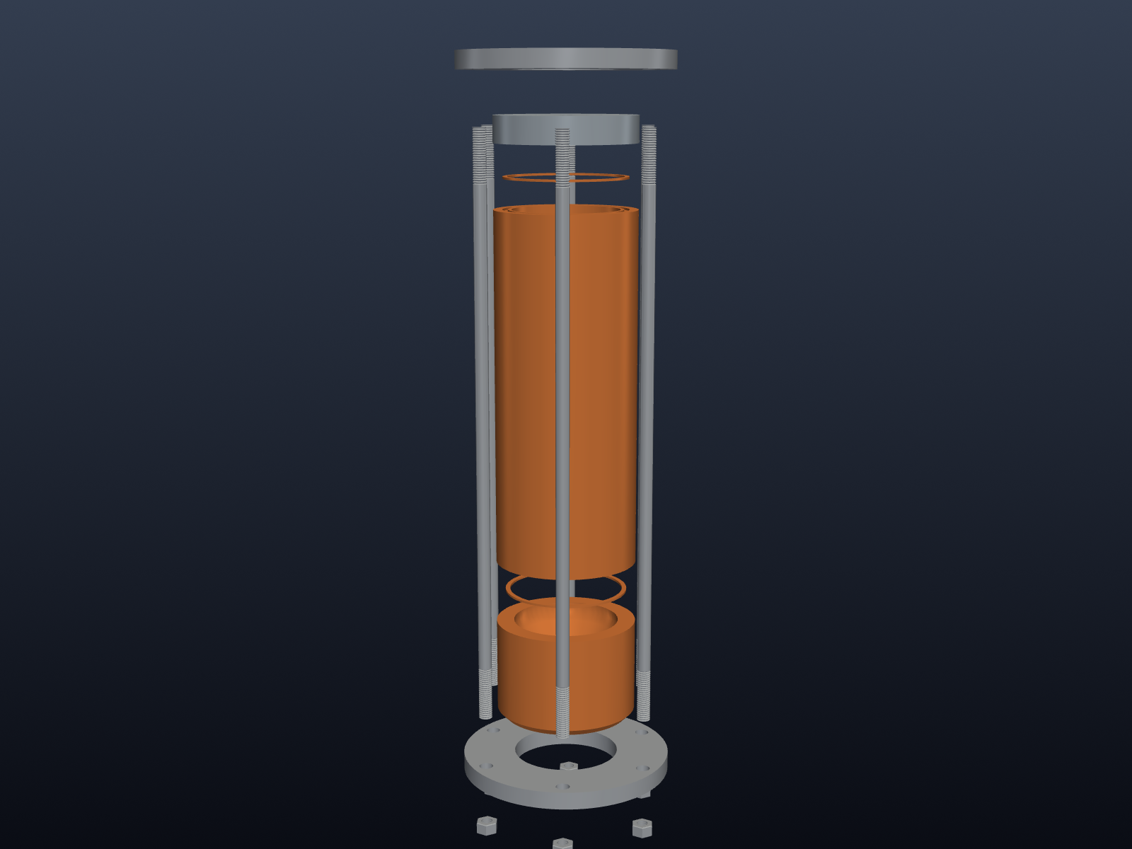 Exploded engine assembly render
